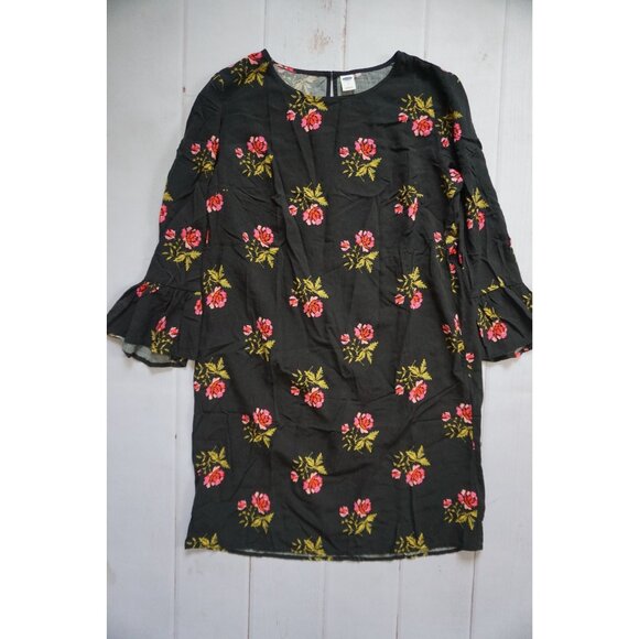 Old Navy Black Floral Ruffle-Sleeve Shift Dress– Size S - Picture 2 of 7